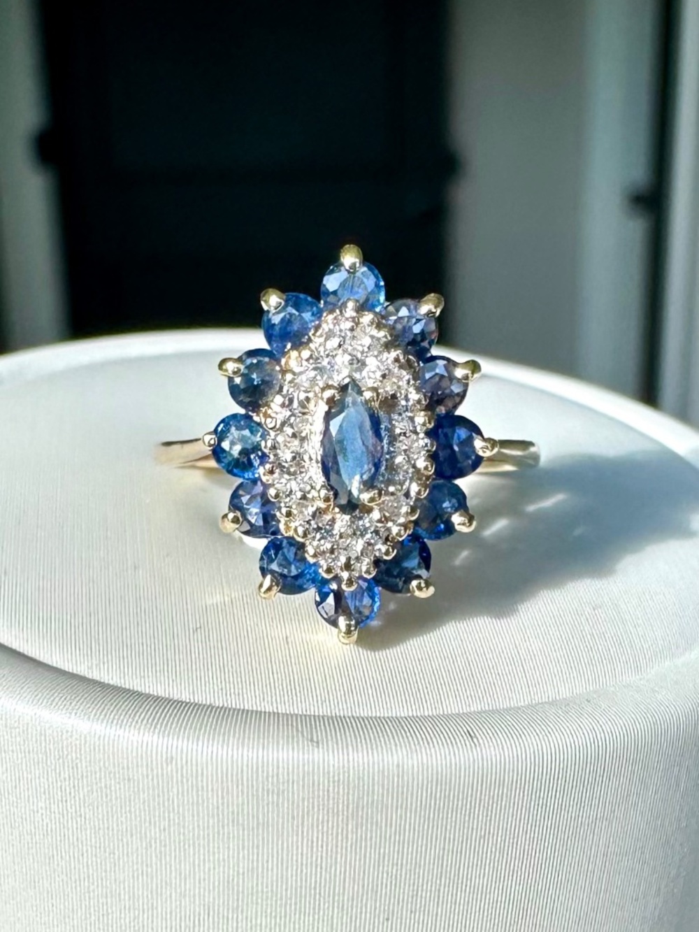 Estate Blue Sapphire and Diamond Halo Ring